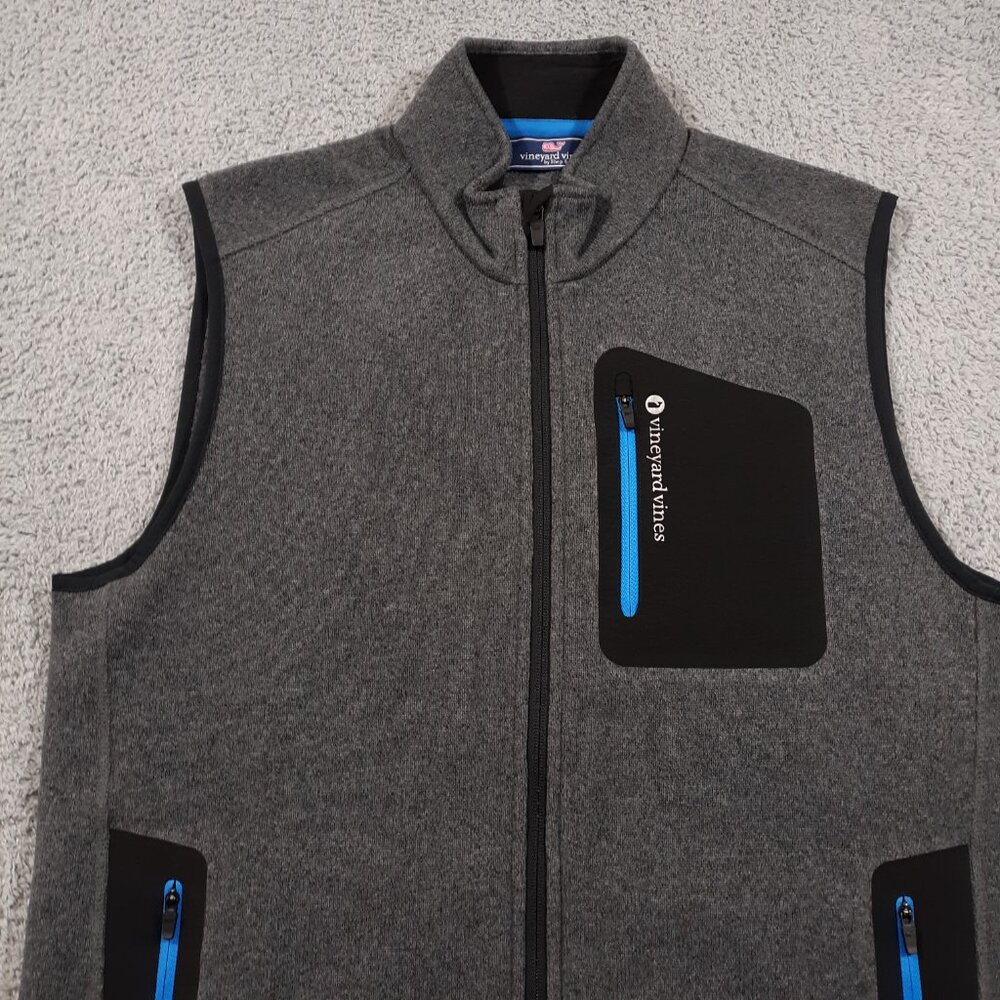 Vineyard Vines Fleece Vest Sweater Mens Medium Gray Full Zip Outdoor - Picture 2 of 11